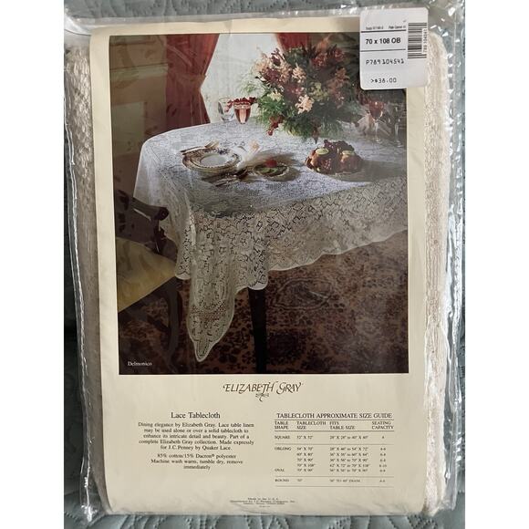 Vtg Elizabeth Gray Lace Tablecloth 70X108 Oblong 8-10 Seating Capacity Ivory NIP - Picture 1 of 3